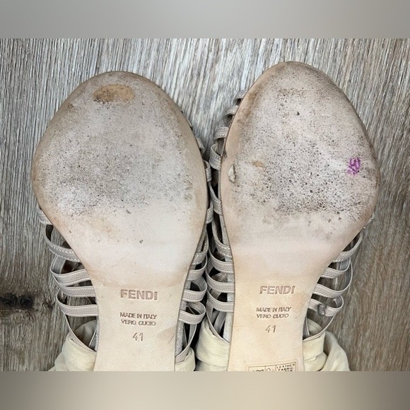 Authentic Fendi Beige Suede Strappy Platform Sandals Slingback Heels Size 11 - Picture 10 of 11